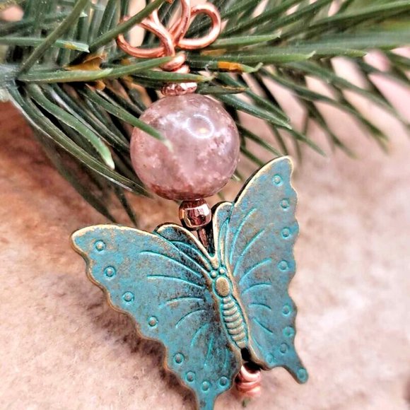 Unique Nature Plum Blossom Rutilated Bead With Bass Butterfly Pendant Necklace - Picture 5 of 10